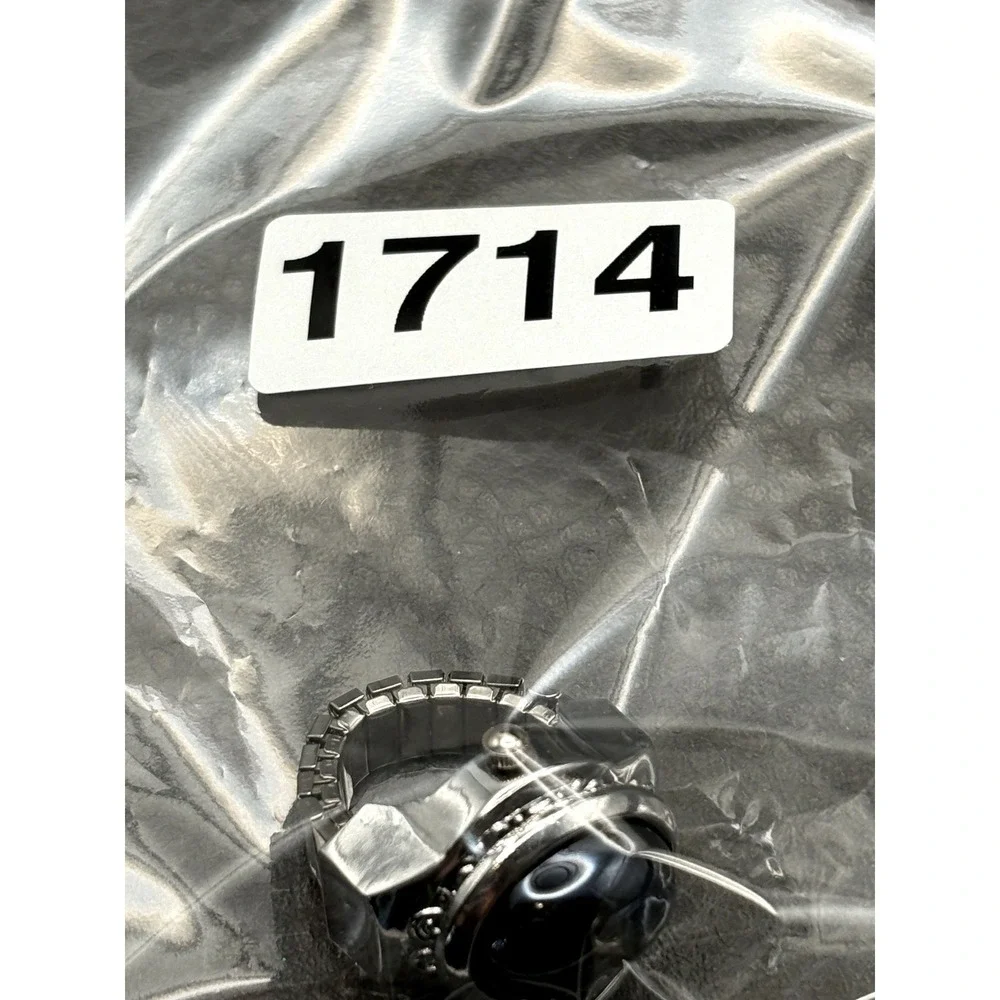Bozhi Black Oval Resin Cabochon Watch Ring Adjustable Band NEEDS BATTERY